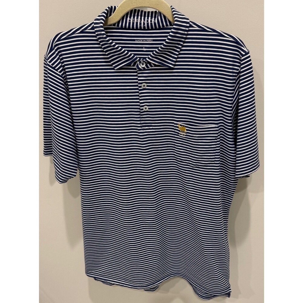 Medinah CC Camel Logo - B. Draddy Golf Shirt - Men's Size Large - Navy Striped